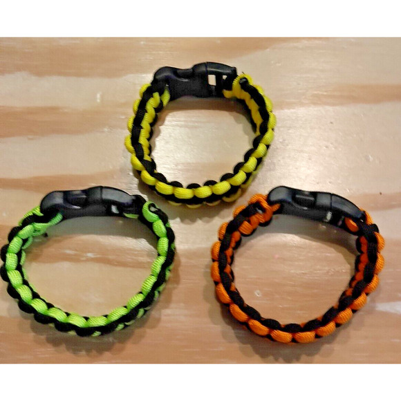 Multi Colored Paracord Hand-Woven Chinese Knot Bracelets Unisex Set of 3 Neon - Picture 5 of 5